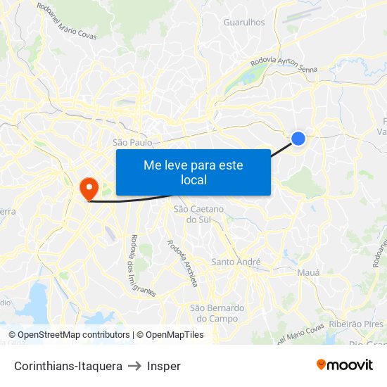 Corinthians-Itaquera to Insper map