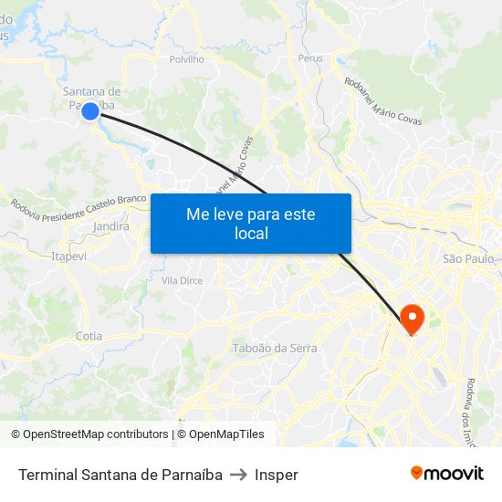 Terminal Santana de Parnaíba to Insper map