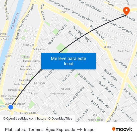 Plat. Lateral Terminal Água Espraiada to Insper map