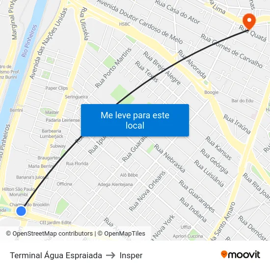 Plat. Lateral Terminal Água Espraiada to Insper map