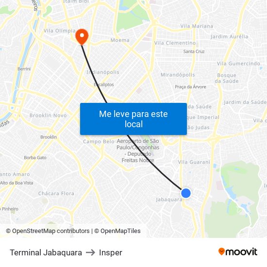 Terminal Jabaquara to Insper map