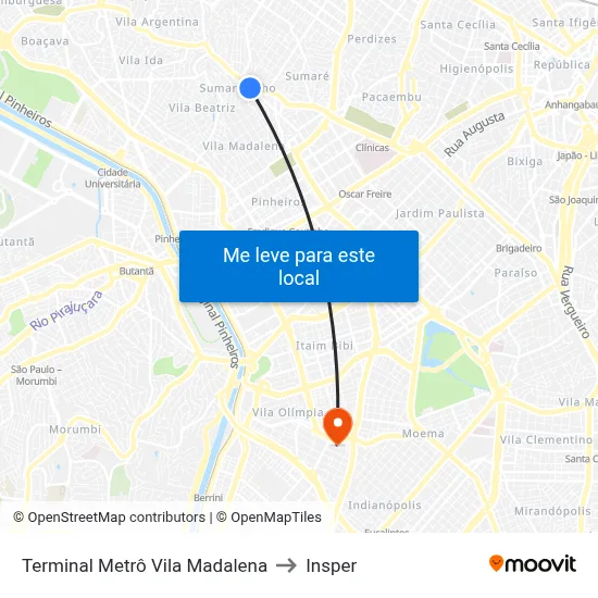 Terminal Metrô Vila Madalena to Insper map