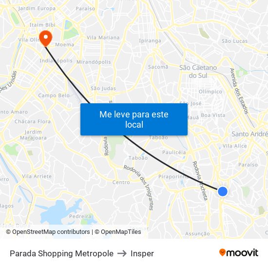 Parada Shopping Metropole to Insper map