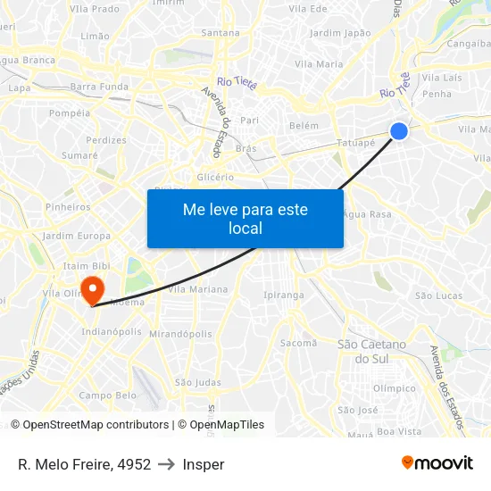 Parada 2 to Insper map