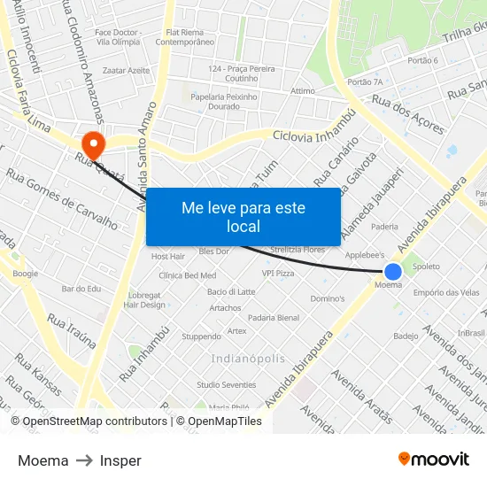 Moema to Insper map