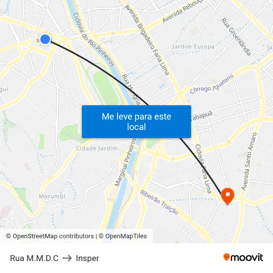Rua M.M.D.C to Insper map