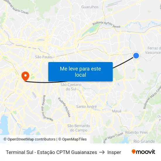 Terminal Sul - Estação CPTM Guaianazes to Insper map
