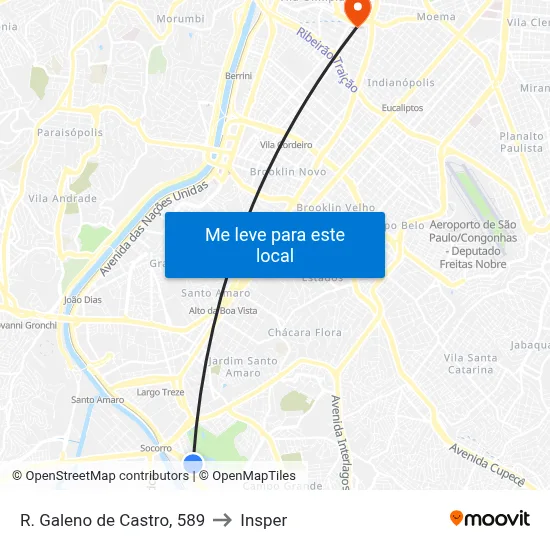 R. Galeno de Castro, 589 to Insper map