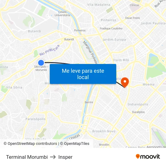 Terminal Morumbi to Insper map