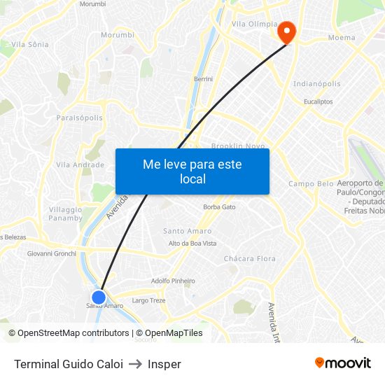 Terminal Guido Caloi to Insper map