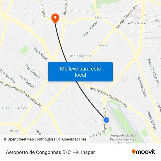 Aeroporto de Congonhas B/C to Insper map