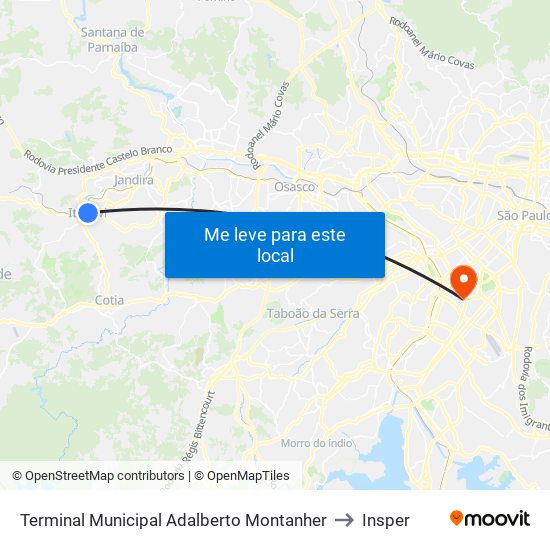 Terminal Municipal Adalberto Montanher to Insper map