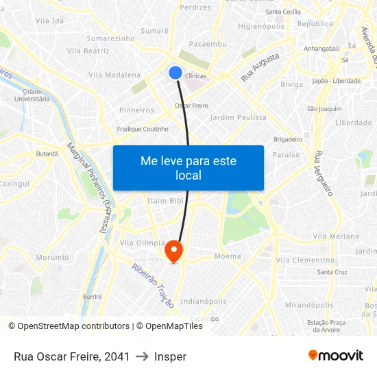 Rua Oscar Freire, 2041 to Insper map