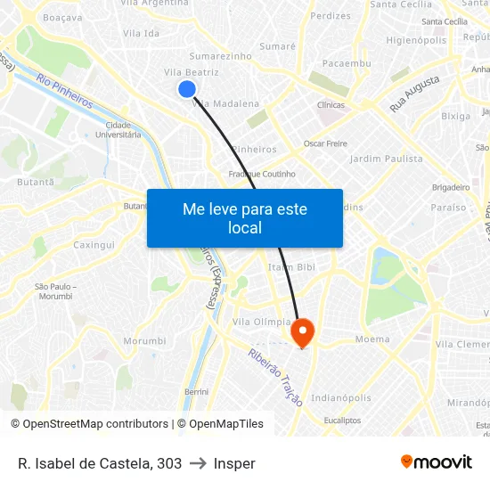 R. Isabel de Castela, 303 to Insper map