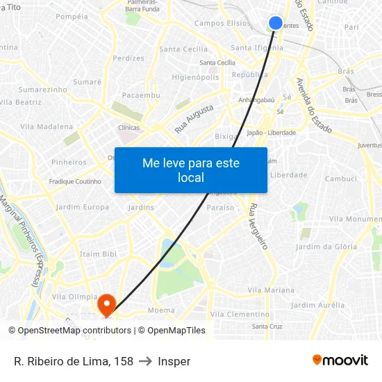 R. Ribeiro de Lima, 158 to Insper map