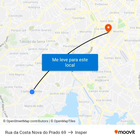 Rua da Costa Nova do Prado 69 to Insper map