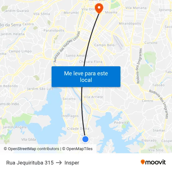 Rua Jequirituba 315 to Insper map