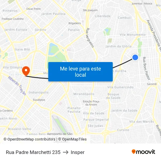 Rua Padre Marchetti 235 to Insper map