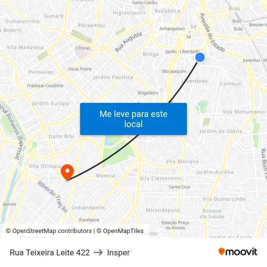 Rua Teixeira Leite 422 to Insper map