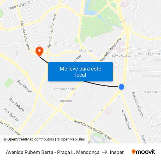 Avenida Rubem Berta - Praça L. Mendonça to Insper map