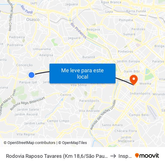 Rodovia Raposo Tavares (Km 18,6/São Paulo) to Insper map