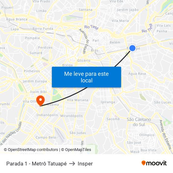 Parada 1 - Metrô Tatuapé to Insper map