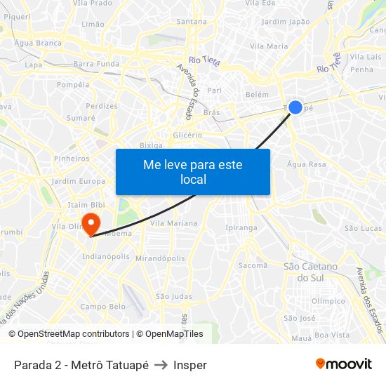 Parada 2 - Metrô Tatuapé to Insper map