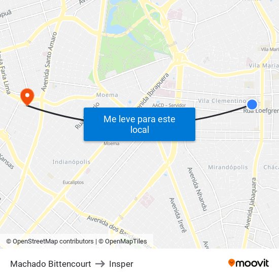 Machado Bittencourt to Insper map