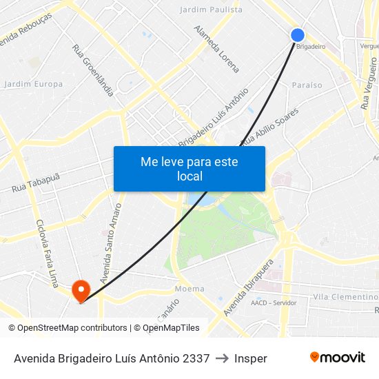 Avenida Brigadeiro Luís Antônio 2337 to Insper map