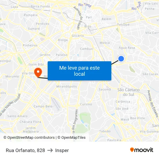 Rua Orfanato, 828 to Insper map