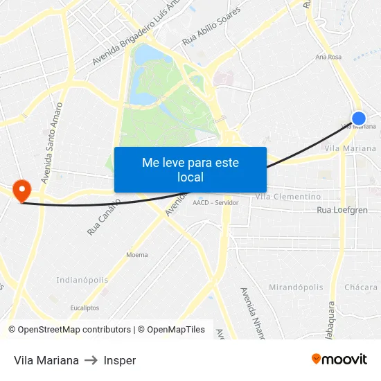Vila Mariana to Insper map