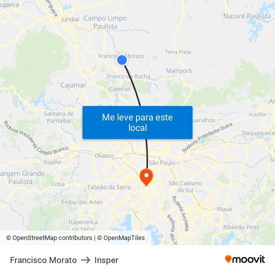 Francisco Morato to Insper map