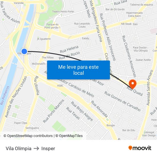Vila Olímpia to Insper map