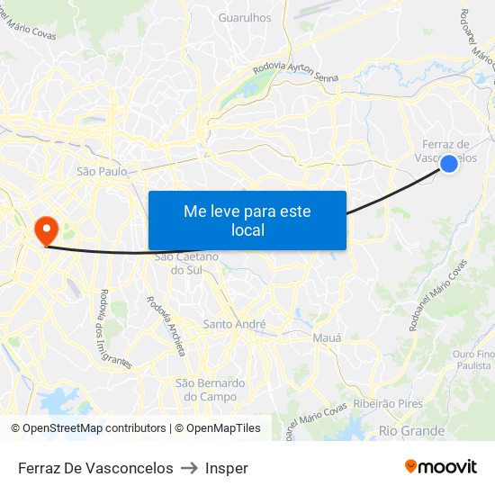 Ferraz De Vasconcelos to Insper map