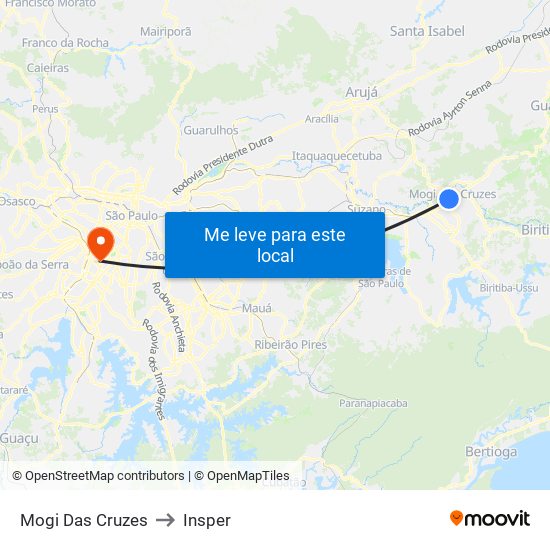 Mogi Das Cruzes to Insper map