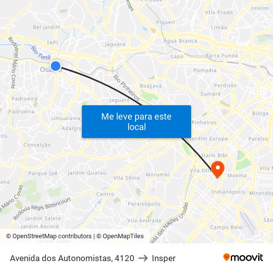 Avenida dos Autonomistas, 4120 to Insper map