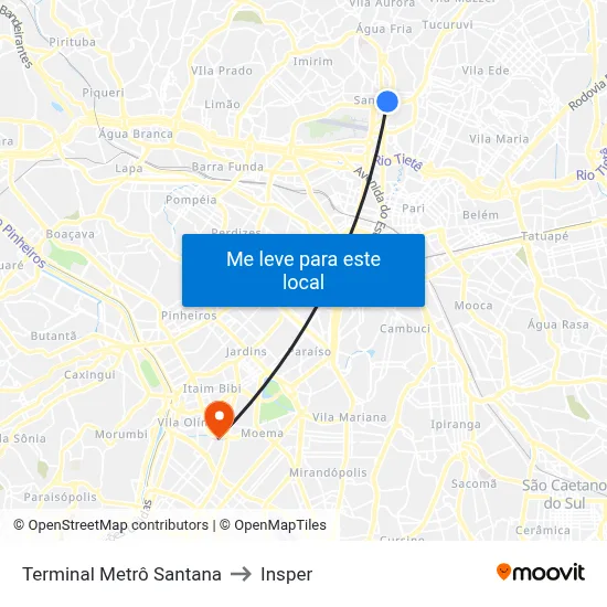 Terminal Metrô Santana to Insper map