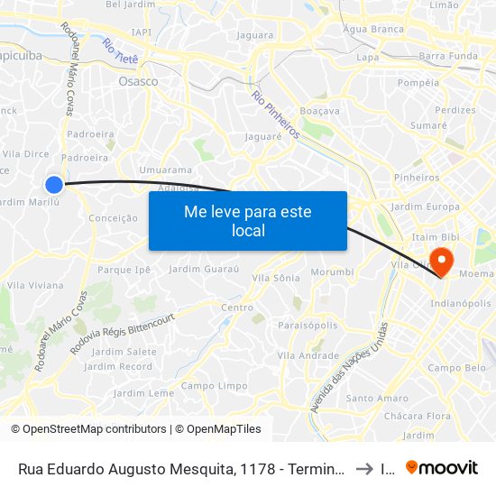 Rua Eduardo Augusto Mesquita, 1178 - Terminal da Linha 181 No Parque Santa Tereza - Jardim Elzinha, Carapicuíba to Insper map