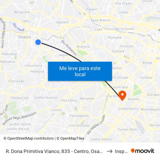 R. Dona Primitiva Vianco, 835 - Centro, Osasco to Insper map