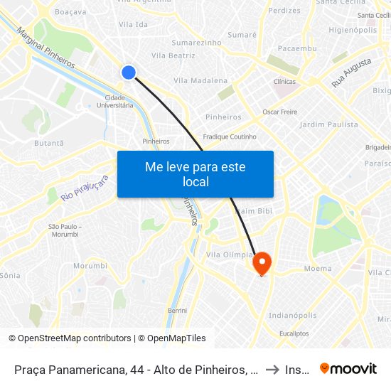 Praça Panamericana, 44 - Alto de Pinheiros, São Paulo to Insper map