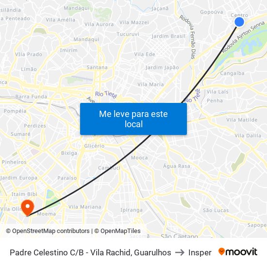 Padre Celestino C/B - Vila Rachid, Guarulhos to Insper map
