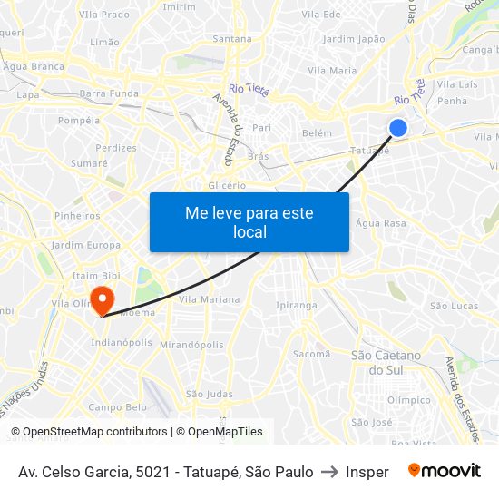 Av. Celso Garcia, 5021 - Tatuapé, São Paulo to Insper map