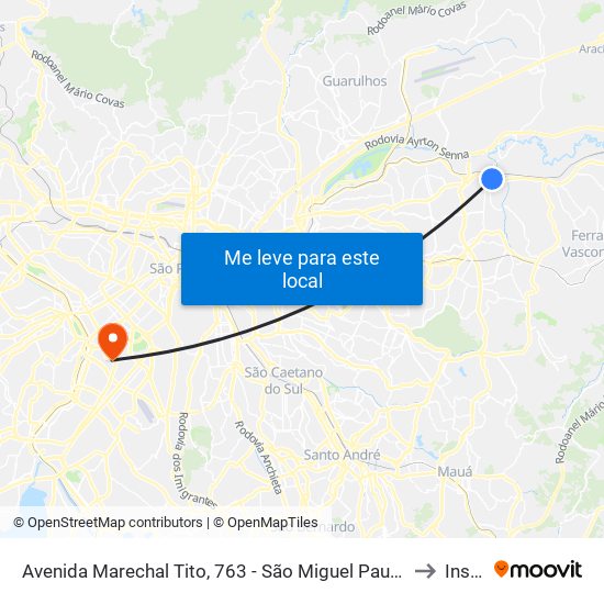 Avenida Marechal Tito, 763 - São Miguel Paulista, São Paulo to Insper map