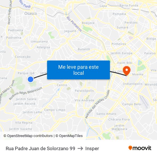 Rua Padre Juan de Solorzano 99 to Insper map