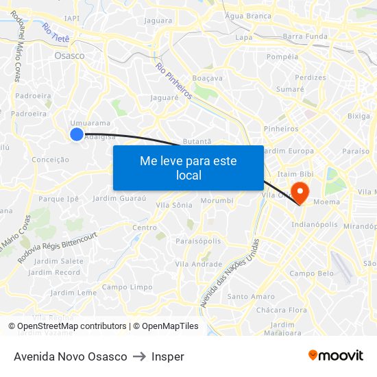 Avenida Novo Osasco to Insper map