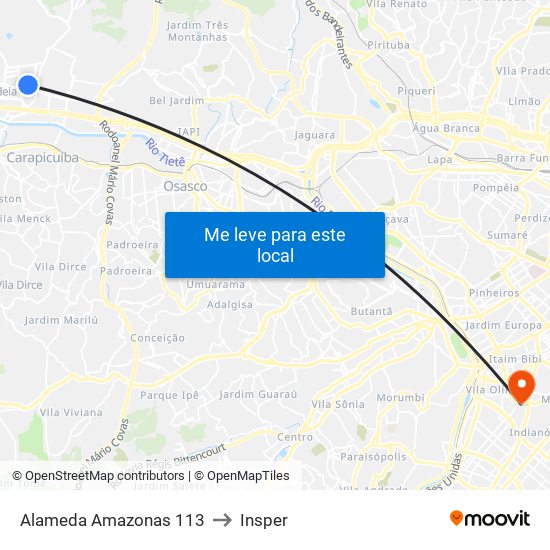 Alameda Amazonas 113 to Insper map