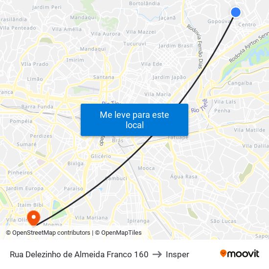 Rua Delezinho de Almeida Franco 160 to Insper map