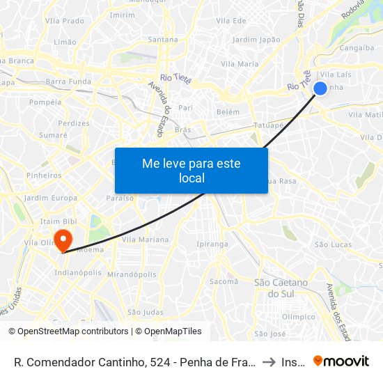 R. Comendador Cantinho, 524 - Penha de França, São Paulo to Insper map