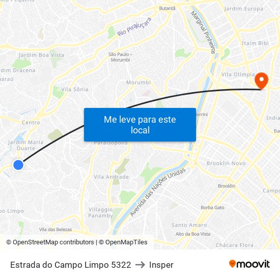 Estrada do Campo Limpo 5322 to Insper map