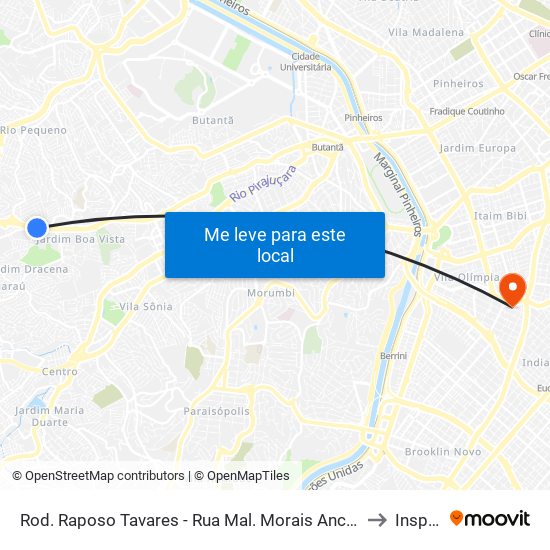 Rod. Raposo Tavares - Rua Mal. Morais Ancora to Insper map